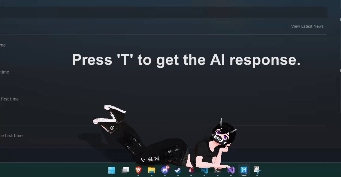 DM AI Chatter preview showing its T-key response overlay in Desktop Mate.