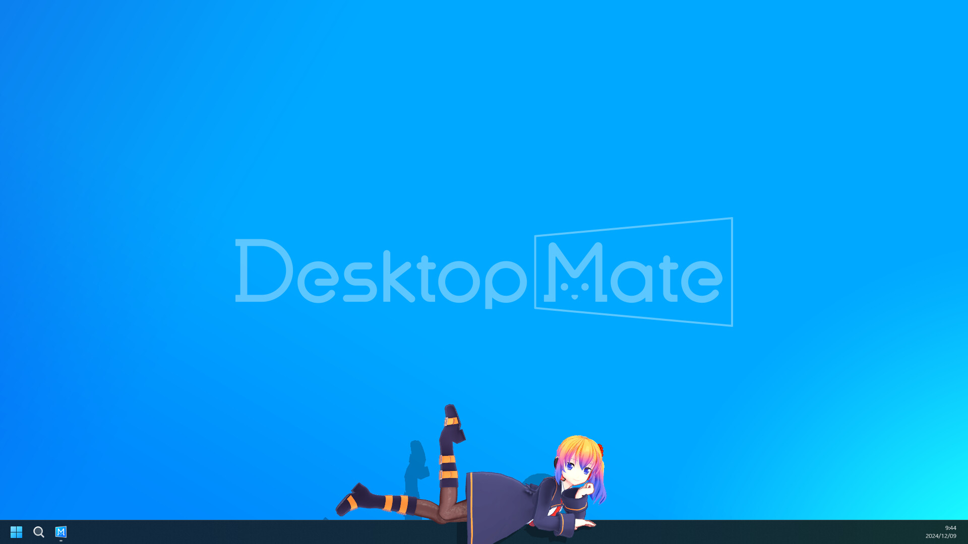 Desktop Mate character sitting on the edge of a real desktop window.